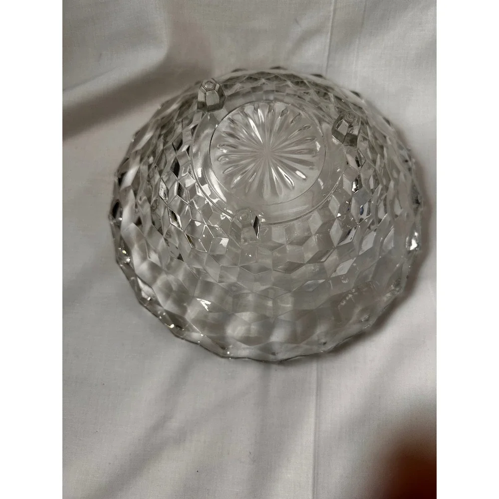 Indiana Glass Whitehall Clear Footed Bowl 10 Inch Cubist‎ Geometric Vintage